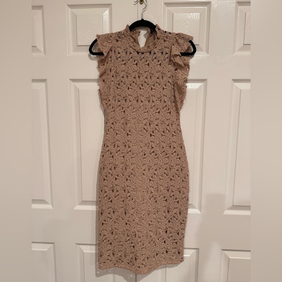 Zara Lace Midi Dress in Beige - Picture 3 of 6